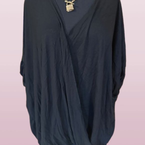 Zenana Outfitters Tops - Black Rayon Span Crepe Layered Look Top